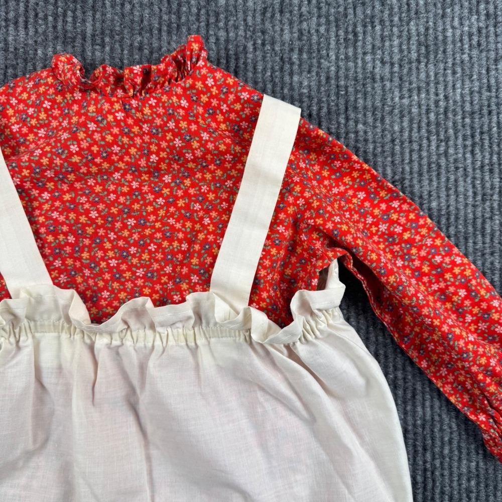 Vintage Handmade Girls Prairie Dress Set Calico Floral Pinafore Cottagecore 963 - Picture 7 of 13
